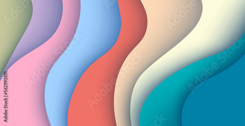 Multi layers soft colorful texture 3D papercut layers in gradient vector banner. Abstract paper cut art background design for website template. Topography map concept or smooth origami paper cut