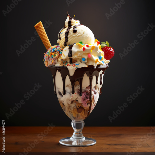 Irresistablly delicious ice cream sundae, Generative AI photo