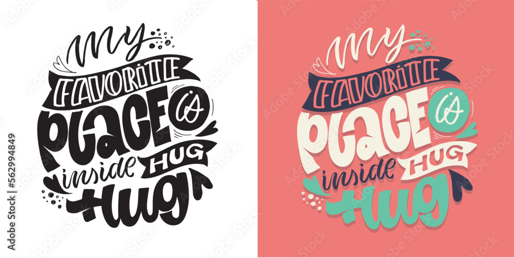 Fototapeta premium Lettering postcard about love. Happy Valentine'day card - hand drawn doodle lettering postcard. Heart, be mine. Vector