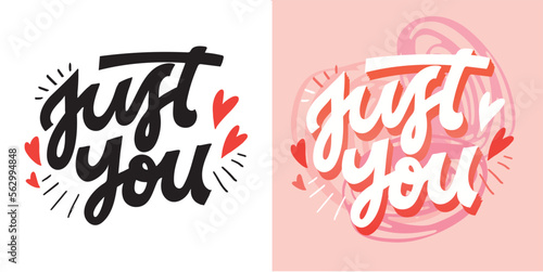 Lettering postcard about love. Happy Valentine'day card - hand drawn doodle lettering postcard. Heart, be mine. Vector