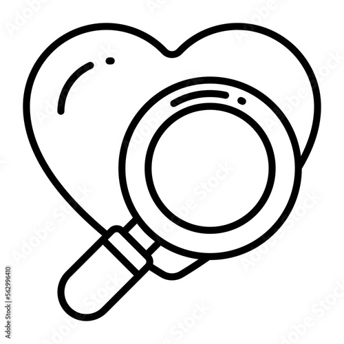Searching love with magnifier, icon of love finding in modern style