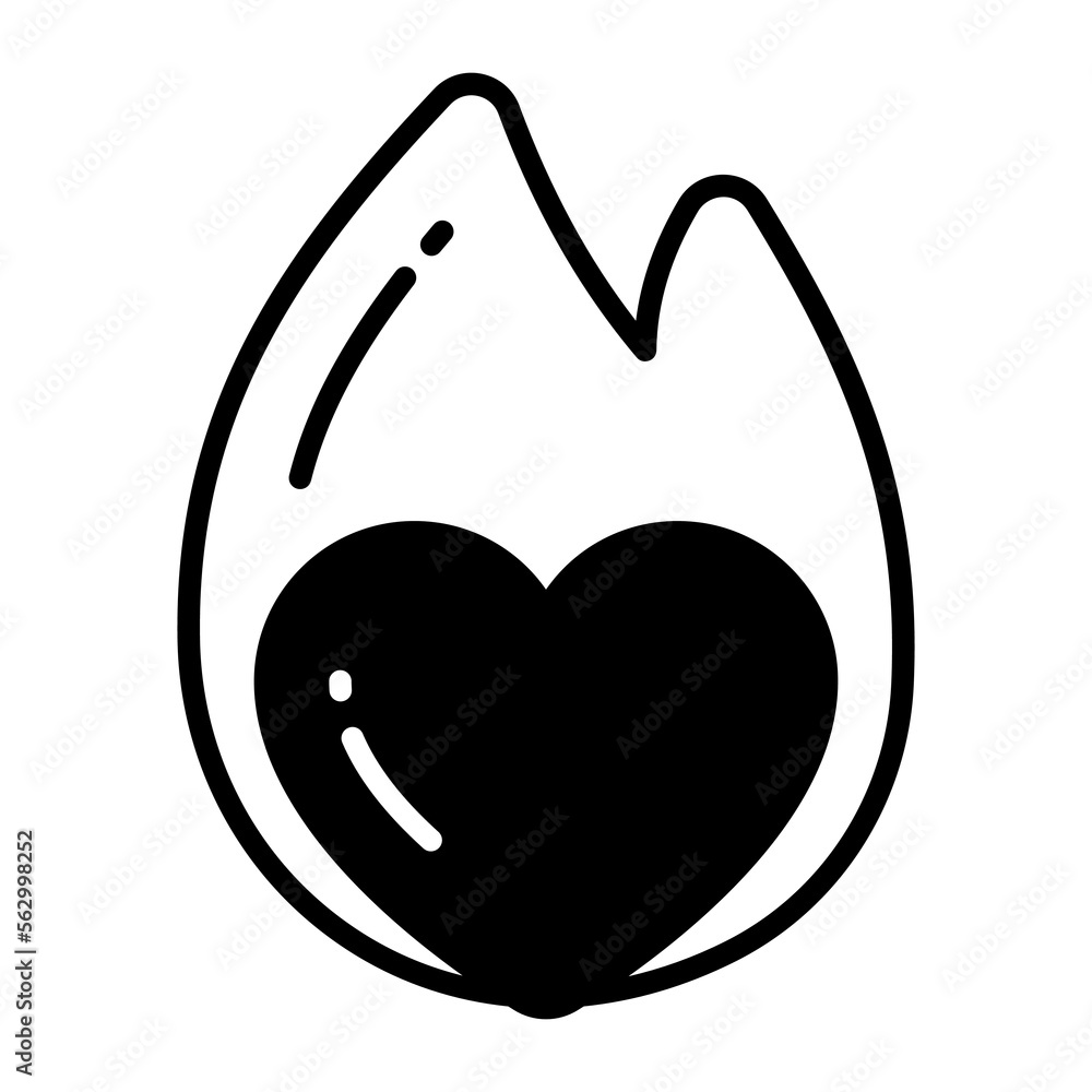 Fire flame with heart denoting love passion vector icon Fire flame with heart denoting love passion vector icon