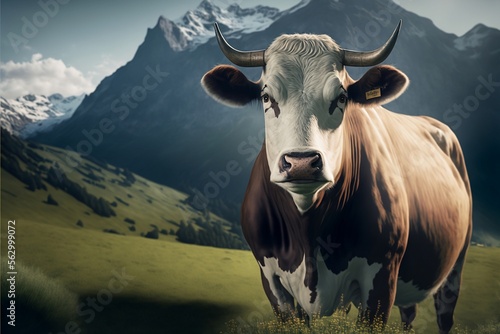Panoramic view cow , Cinematic landscape, Generative ai 
