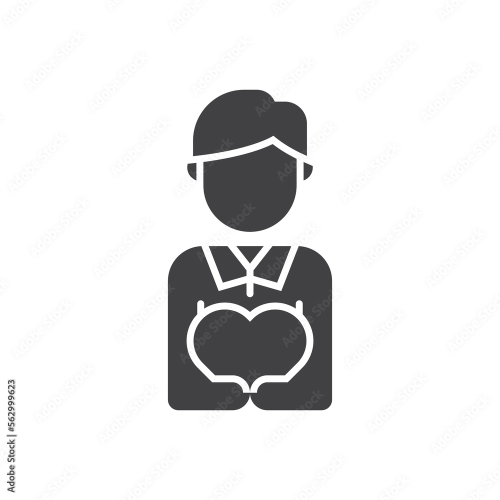 Man holding heart glyph icon. linear style sign for mobile concept and web design. Man holding heart glyph icon. linear style sign for mobile concept and web design.