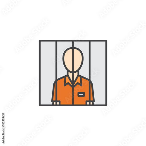 Prisoner behind bars filled color icon. linear style sign for mobile concept and web design.