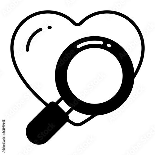 Searching love with magnifier, icon of love finding in modern style