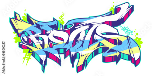 Abstract Isolated Graffiti Street Art Style Word Roots Lettering Vector Illustration Template