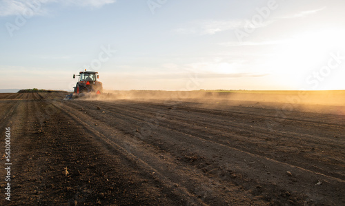 Farmer preparing his field in a tractor