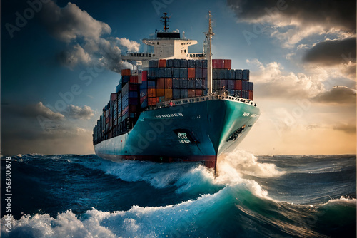The ship transports containers by sea. AI generated