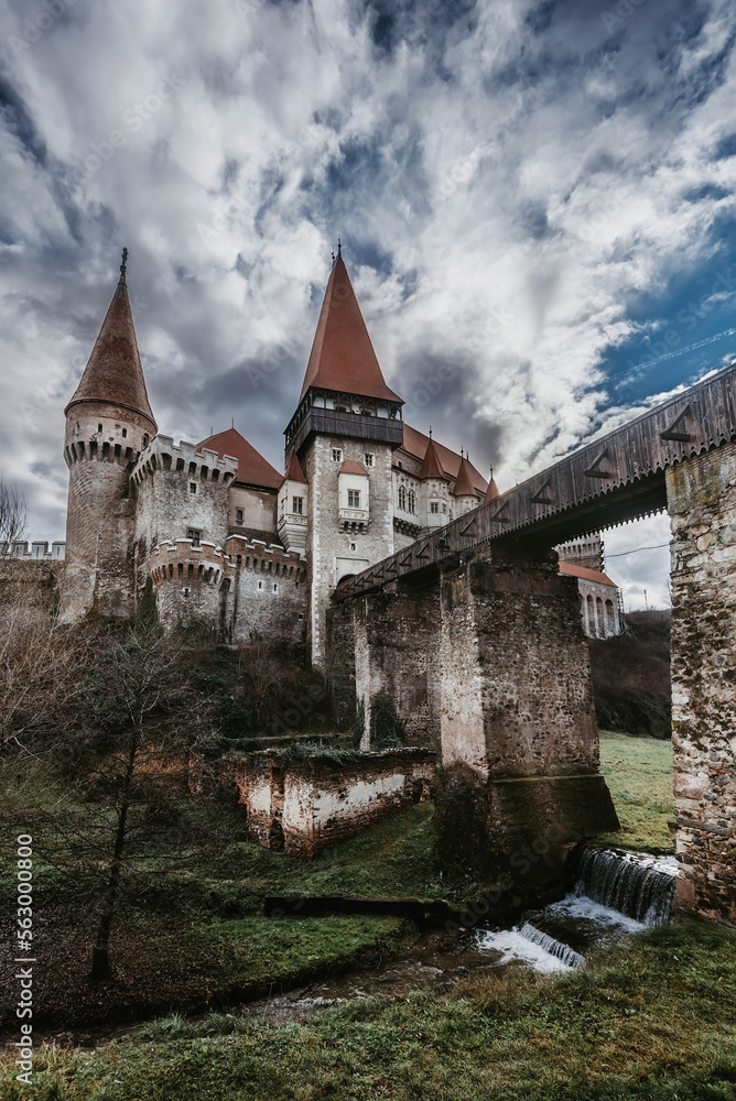 Gothic Castelul Corvinilor with Bridge in Hunedoara Transylvania