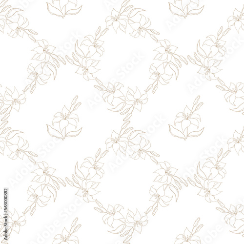 Floral Seamless Pattern with hand drawn golden flowers lilly