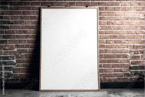 Fototapete Blank whiteboard on a brick wall mockup for home office advertising