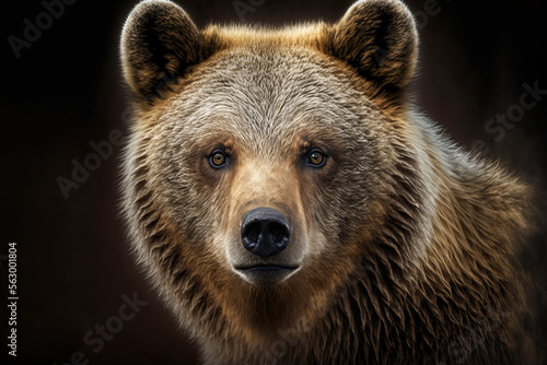 Big brown bear. Portrait of sad bear. Digital art
