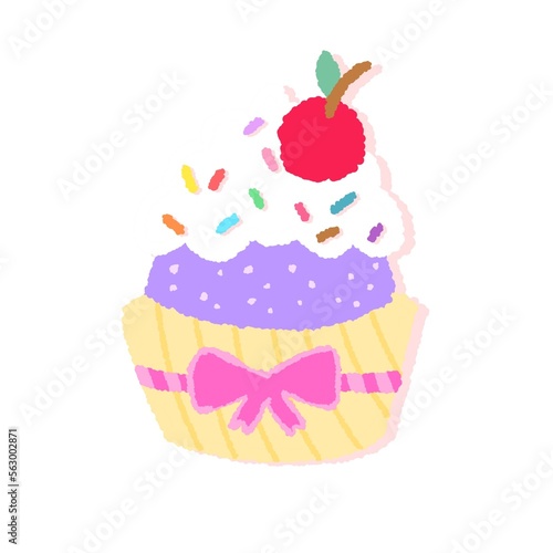 cupcake with cherry draw collection icon emoji