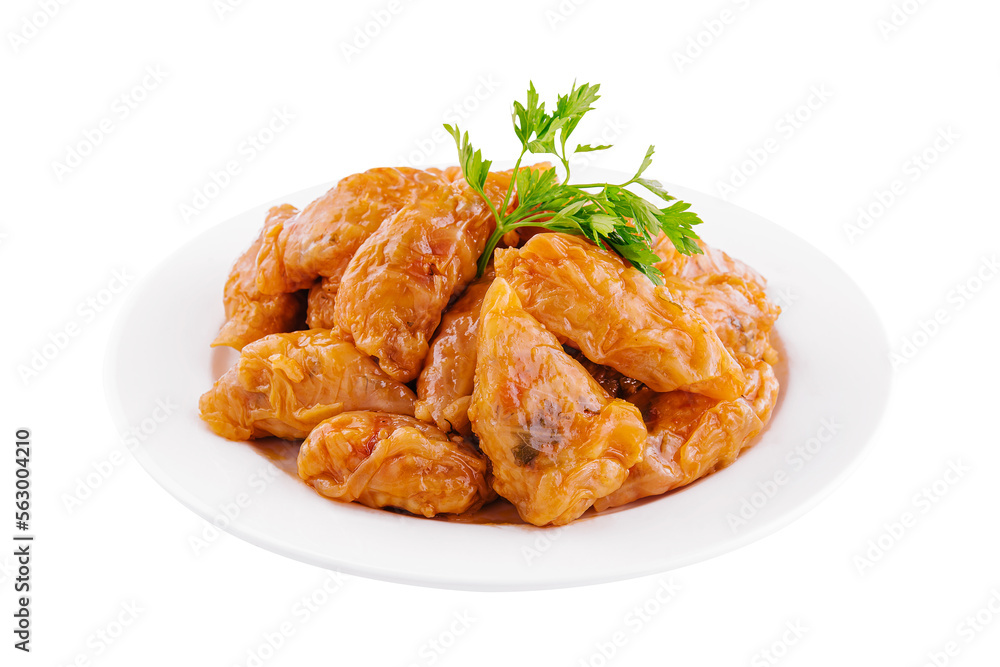 Cabbage rolls with rice and vegetables on plate Cabbage rolls with rice and vegetables on plate