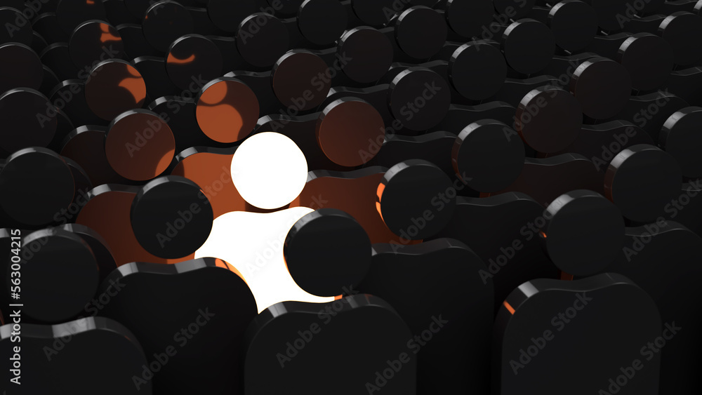 Obraz premium One painted individual among group of people figures. Different, outstanding, unique individuality concept 3d rendering illustration