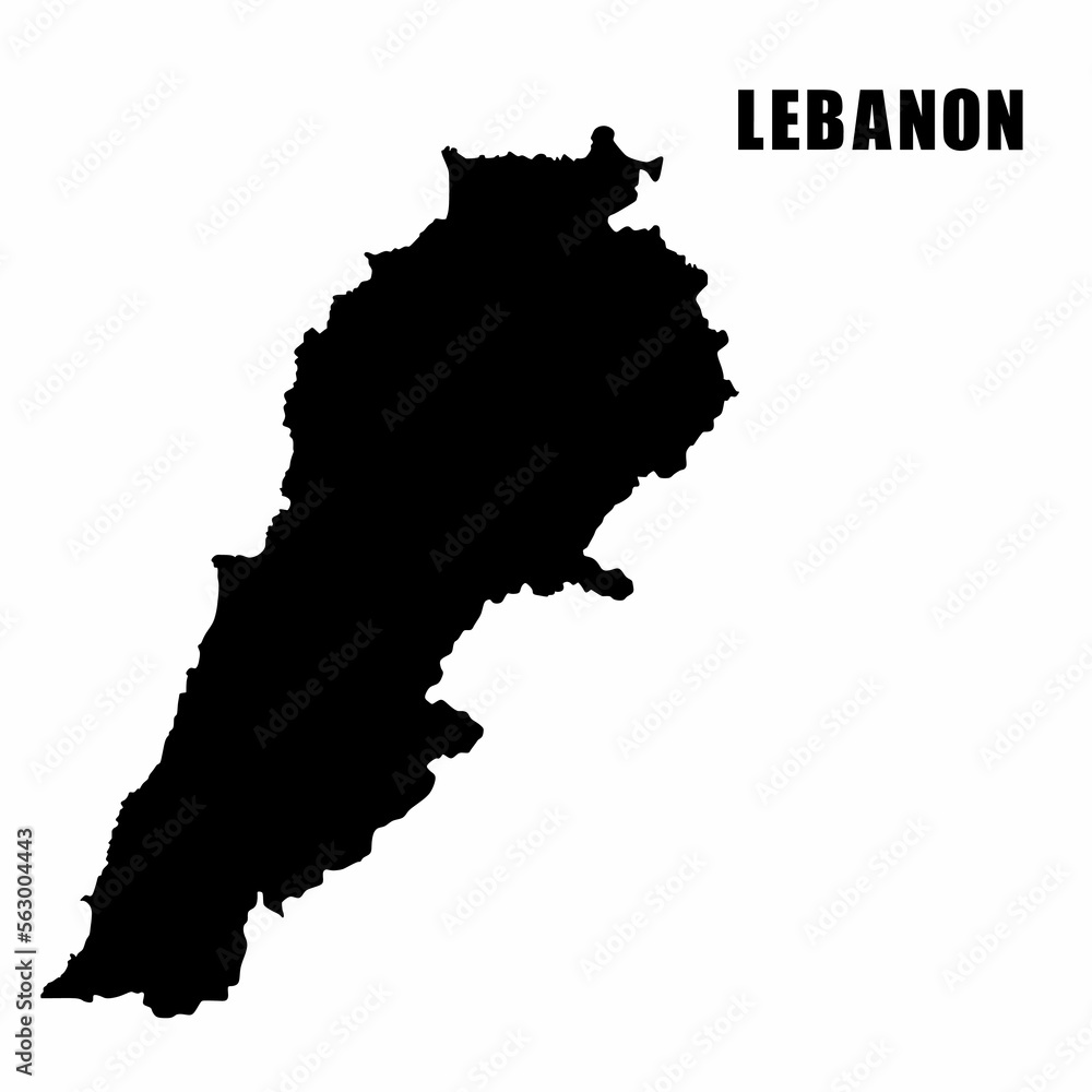 Vector illustration of outline map of Lebanon. High-detail border map. Silhouette of a country map isolated on a white background. Map for infographic and geographic information.