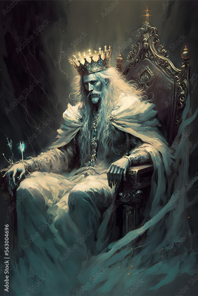 Ghost king sitting on a icy throne, generative AI Stock Illustration Adobe Stock