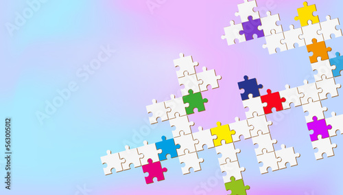 Three puzzle elements connected to each other. Vector drawing.
