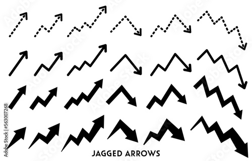モノクロのギザギザ矢印セット