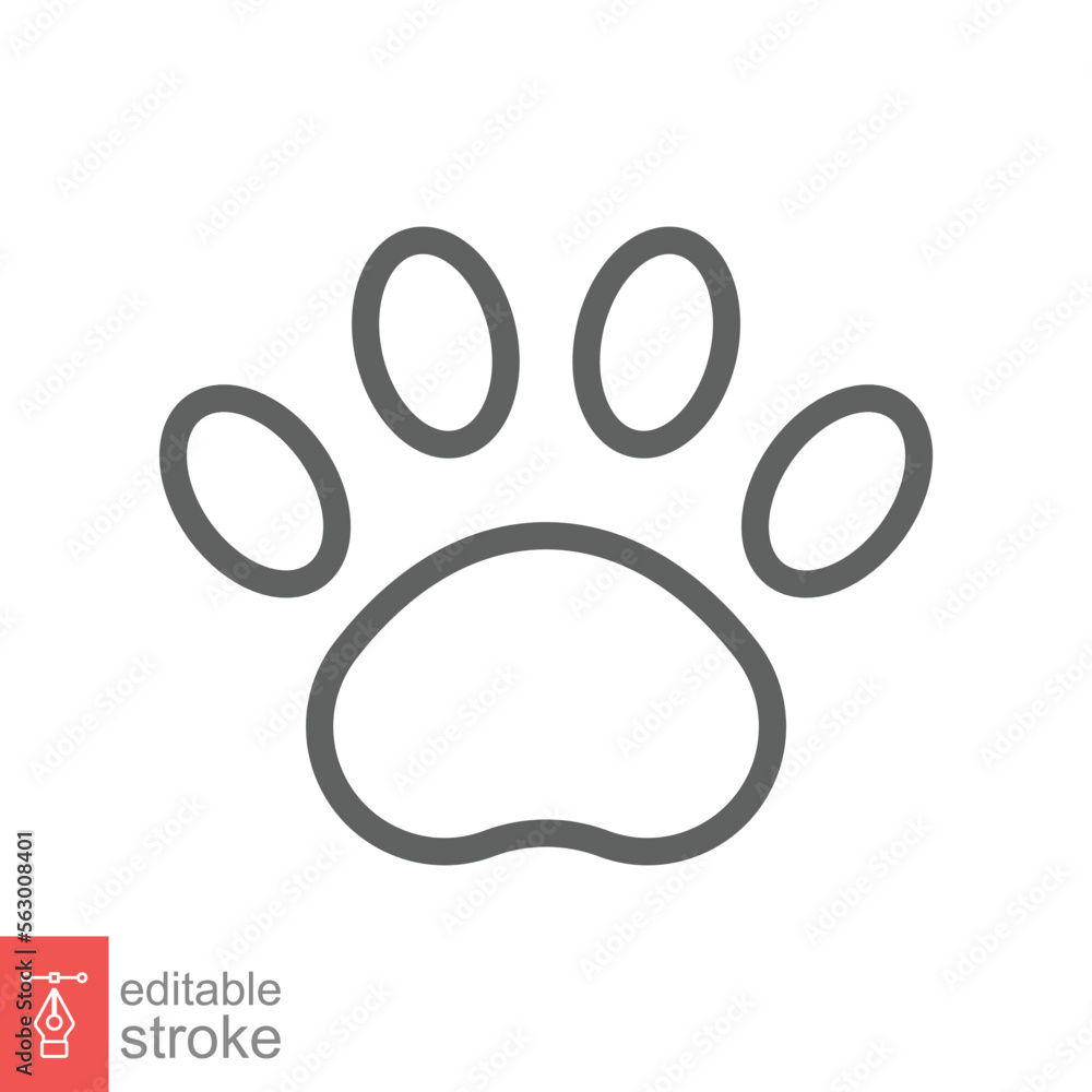 Paw print icon. Simple outline style. Footprint, black silhouette, dog, cat, pet, puppy, animal foot concept. Line vector illustration isolated on white background. Editable stroke EPS 10. Paw print icon. Simple outline style. Footprint, black silhouette, dog, cat, pet, puppy, animal foot concept. Line vector illustration isolated on white background. Editable stroke EPS 10.
