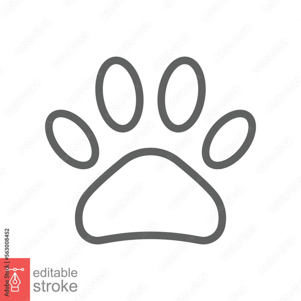 Paw print icon. Simple outline style. Footprint, black silhouette, dog, cat, pet, puppy, animal foot concept. Line vector illustration isolated on white background. Editable stroke EPS 10. Paw print icon. Simple outline style. Footprint, black silhouette, dog, cat, pet, puppy, animal foot concept. Line vector illustration isolated on white background. Editable stroke EPS 10.
