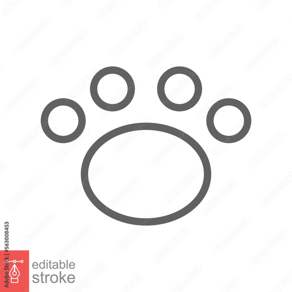 Paw print icon. Simple outline style. Footprint, black silhouette, dog, cat, pet, puppy, animal foot concept. Line vector illustration isolated on white background. Editable stroke EPS 10. Paw print icon. Simple outline style. Footprint, black silhouette, dog, cat, pet, puppy, animal foot concept. Line vector illustration isolated on white background. Editable stroke EPS 10.