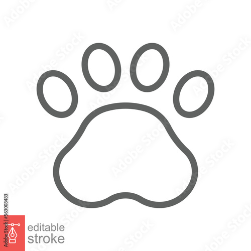 Paw print icon. Simple outline style. Footprint, black silhouette, dog, cat, pet, puppy, animal foot concept. Line vector illustration isolated on white background. Editable stroke EPS 10.