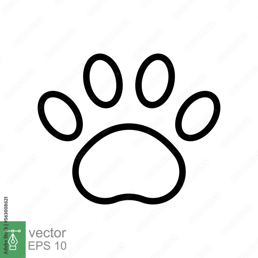 Paw print icon. Simple outline style. Footprint, black silhouette, dog, cat, pet, puppy, animal foot concept. Line vector illustration isolated on white background. EPS 10. Paw print icon. Simple outline style. Footprint, black silhouette, dog, cat, pet, puppy, animal foot concept. Line vector illustration isolated on white background. EPS 10.