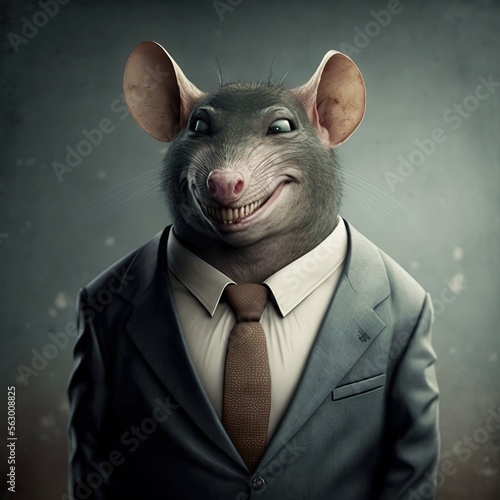  A photo rat wearing a suit, sometime portrayed as a bad politicians, generative ai