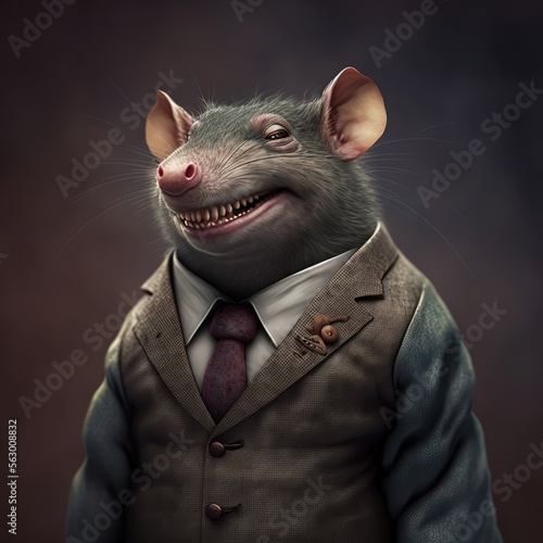 Photo A photo rat wearing a suit, sometime portrayed as a bad politicians, generative
