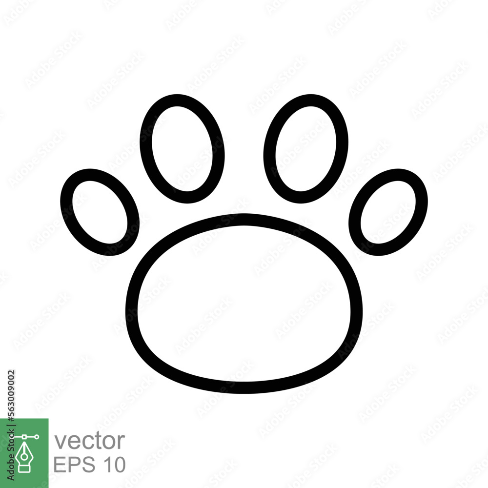 Paw print icon. Simple outline style. Footprint, black silhouette, dog, cat, pet, puppy, animal foot concept. Line vector illustration isolated on white background. EPS 10. Paw print icon. Simple outline style. Footprint, black silhouette, dog, cat, pet, puppy, animal foot concept. Line vector illustration isolated on white background. EPS 10.