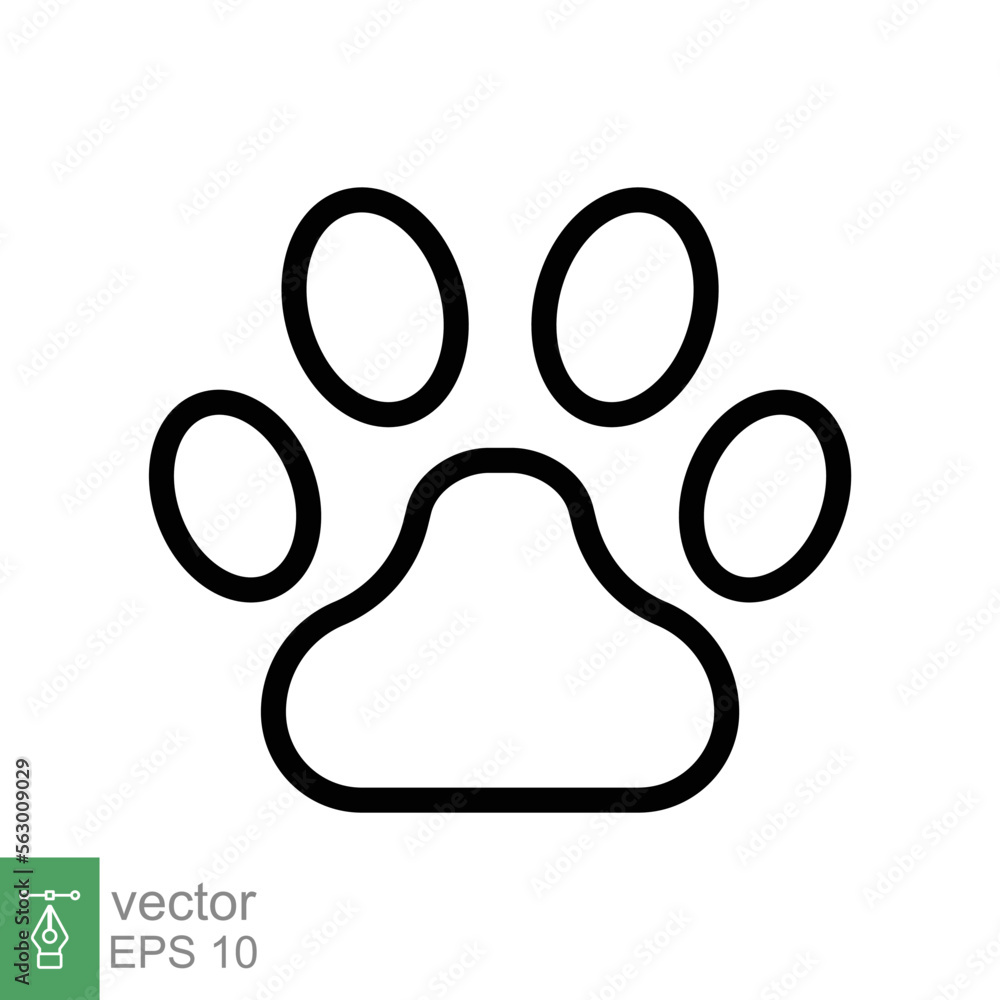 Paw print icon. Simple outline style. Footprint, black silhouette, dog, cat, pet, puppy, animal foot concept. Line vector illustration isolated on white background. EPS 10. Paw print icon. Simple outline style. Footprint, black silhouette, dog, cat, pet, puppy, animal foot concept. Line vector illustration isolated on white background. EPS 10.