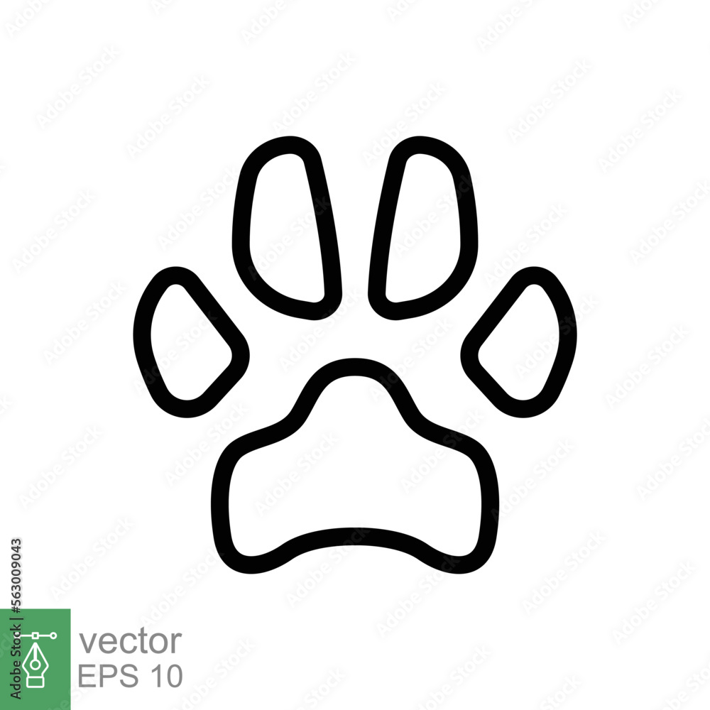 Paw print icon. Simple outline style. Footprint, black silhouette, dog, cat, pet, puppy, animal foot concept. Line vector illustration isolated on white background. EPS 10. Paw print icon. Simple outline style. Footprint, black silhouette, dog, cat, pet, puppy, animal foot concept. Line vector illustration isolated on white background. EPS 10.