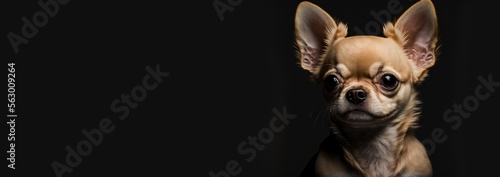 cute chihuahua on black background a very detailed image, copy space generative ai
