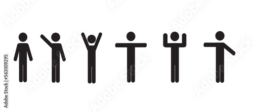 a set of human figures in different poses, an isolated pictogram on a white background, hand movement