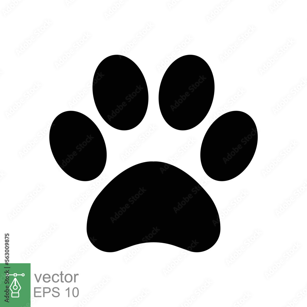 Paw print icon. Simple solid style. Footprint, black silhouette, dog, cat, pet, puppy, animal foot concept. Glyph vector illustration isolated on white background. EPS 10.
