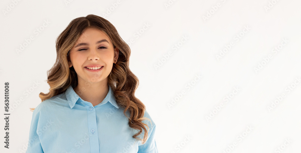 Portrait of attractive flirty cheerful girl winking good mood isolated over white color background Portrait of attractive flirty cheerful girl winking good mood isolated over white color background