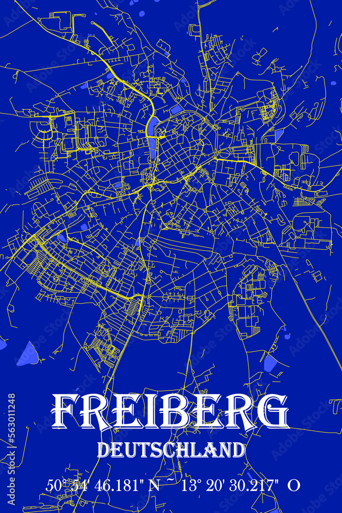 Nachtblaue moderne ästhetische Freiberg Stadtkarte Nachtblaue moderne ästhetische Freiberg Stadtkarte