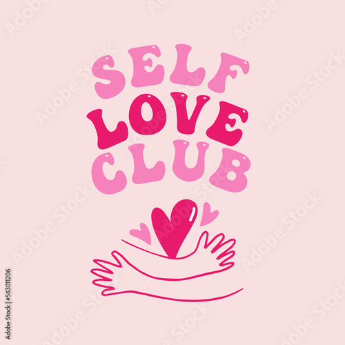 Self Love Club Illustration. Happy body positive concept.