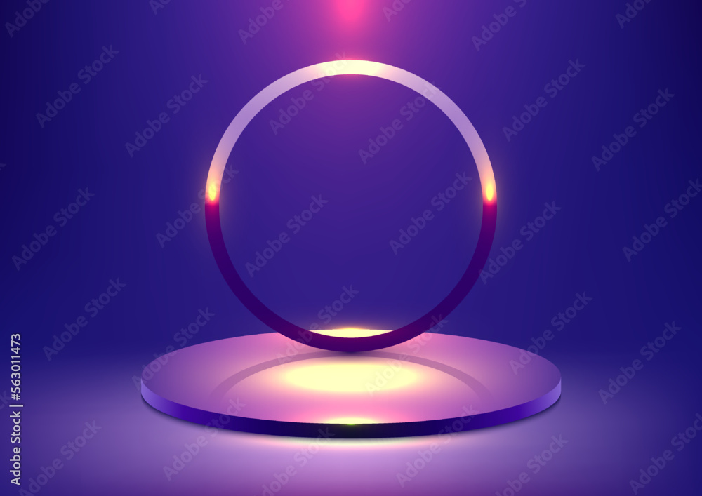 3D realistic studio room blue podium platform pedestal stand with circle backdrop 3D realistic studio room blue podium platform pedestal stand with circle backdrop
