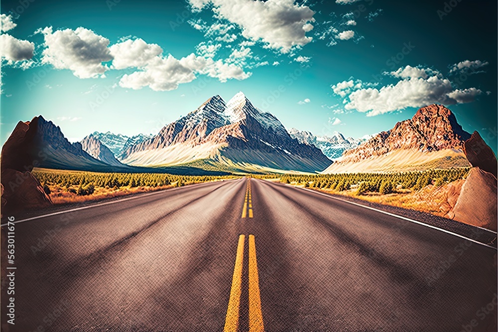 Highway road in the mountains outdoor landscape background. Transportation and adventure concept.