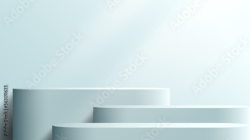 3D realistic products display soft blue podium stand pedestal on blue background with lighting