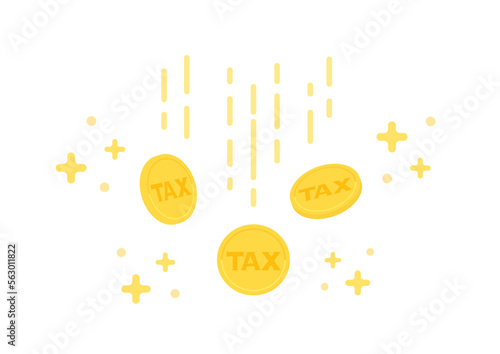 キラキラ光るTAXの文字が入った降ってくるコイン - 減税･確定申告による還付金のイメージ素材