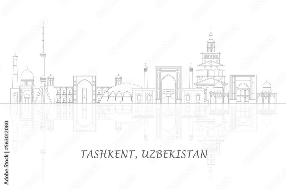 Outline Skyline panorama of city of Tashkent, Uzbekistan - vector illustration