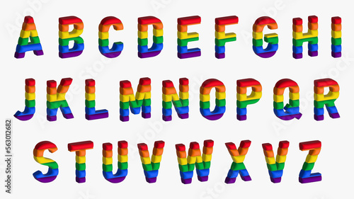 3D Alphabet with Pride LGBTQ rainbow flag colors, balloon style. Vector Illustration for your rainbow identity, transgender banner, gays and lesbians posters, bisexual design, etc.