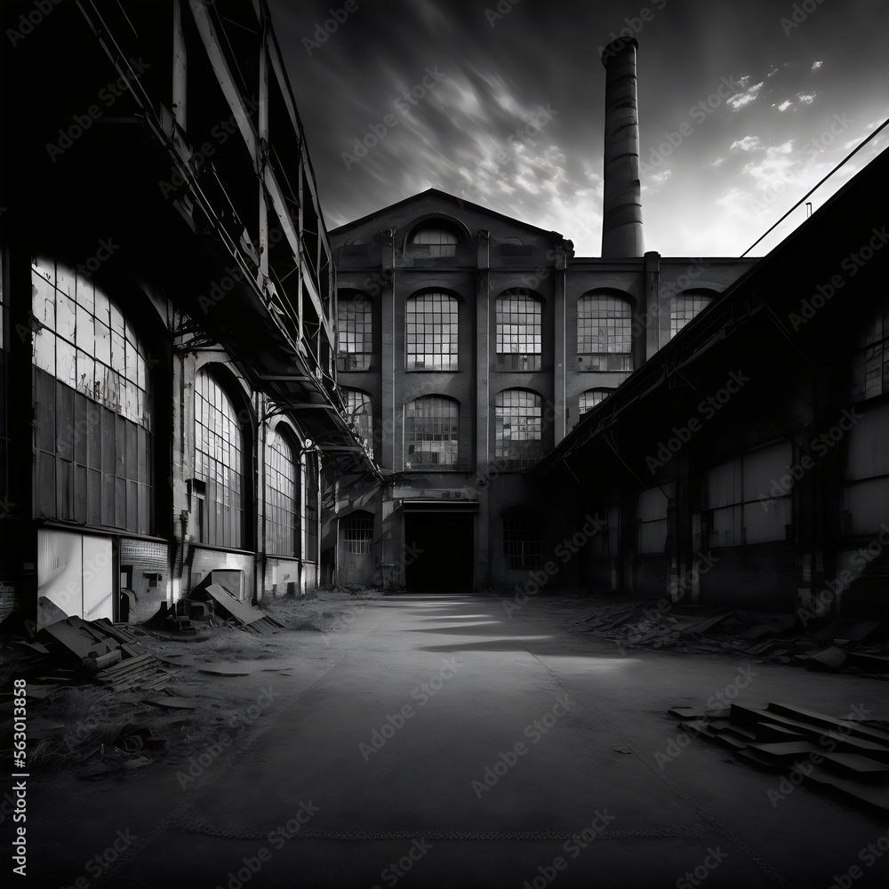 Empty abandoned factory industrial building created with AI