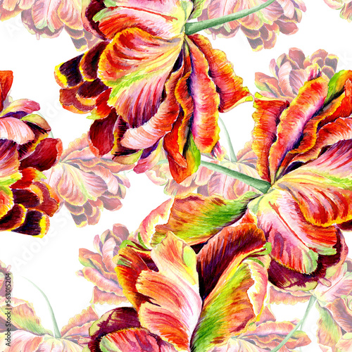 Watercolor tulips in a seamless pattern. Can be used as fabric  wallpaper  wrap.