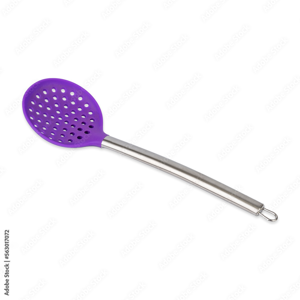 Purple and silver silicon skimmer spoon isolated over white background Purple and silver silicon skimmer spoon isolated over white background