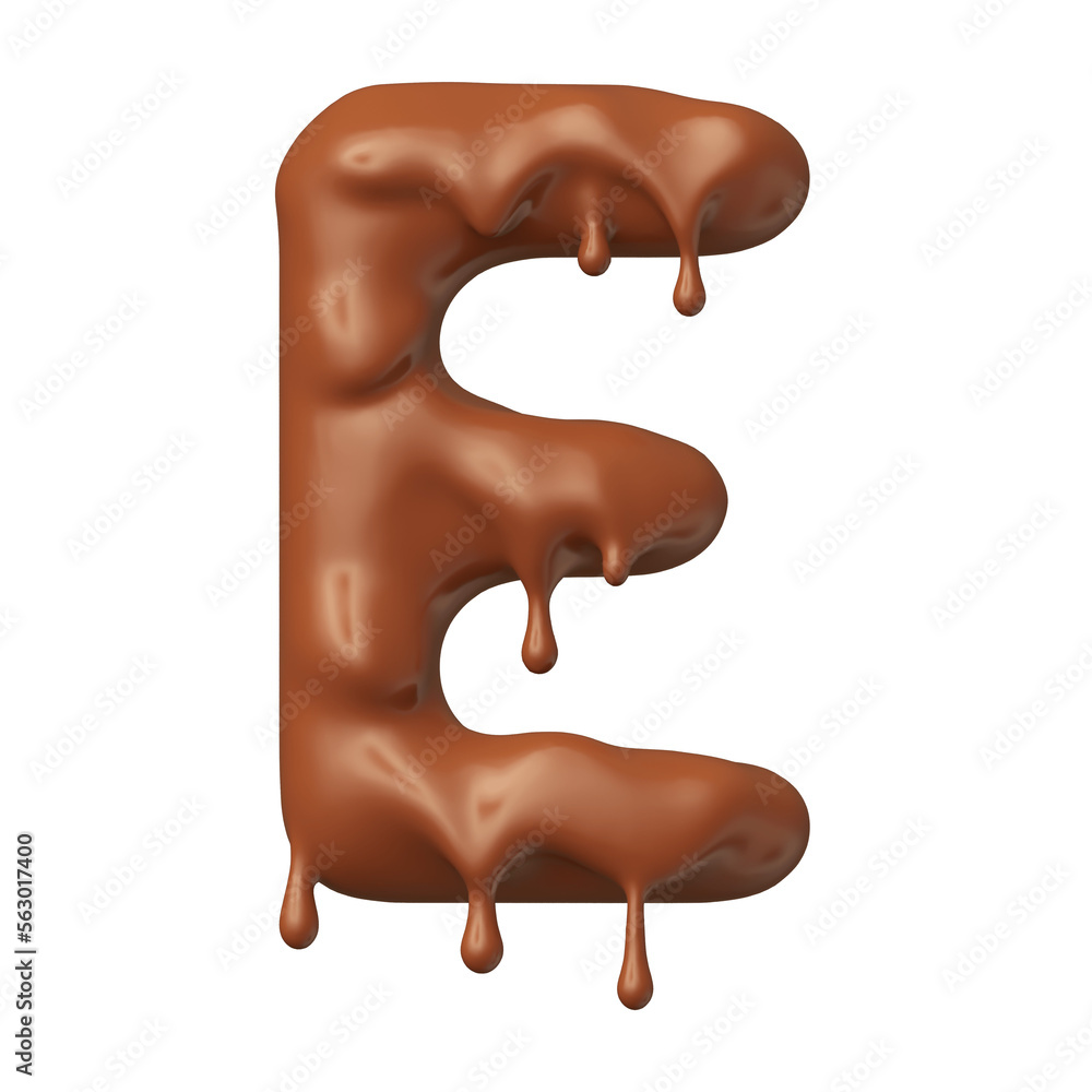 Chocolate letter E in realistic 3d render